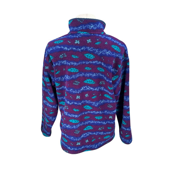Vintage LL Bean Fleece Aztec 1/4 Snap Pullover Women’s Large Purple Blue USA 90s - Picture 5 of 10